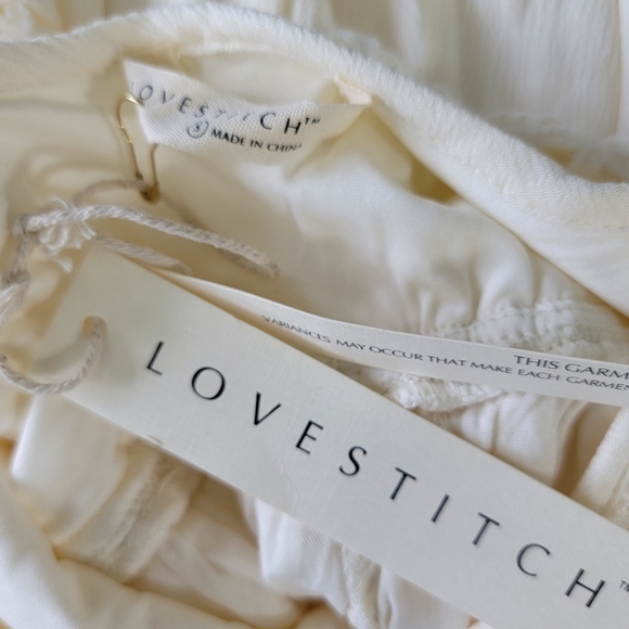 NWT Lovestitch Ivory 1 Piece Jumpsuit Wide Leg Gauzy Crochet Top Pockets Size S - Picture 11 of 16